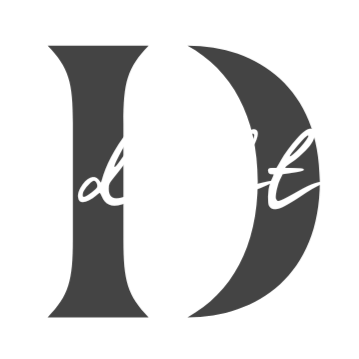 Black and white logo with a stylized 'D' on a white background